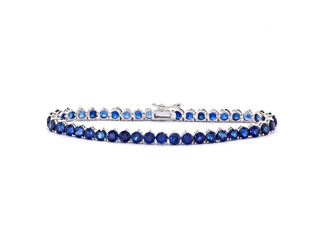 Round Lab Created Blue Sapphire Sterling Silver Tennis Bracelet 11.61ctw