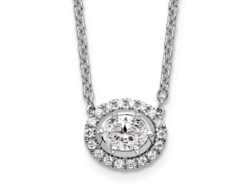 Picture of Rhodium Over 14K White Gold Lab Grown Diamond Halo Oval 18 Inch Necklace 0.68ctw