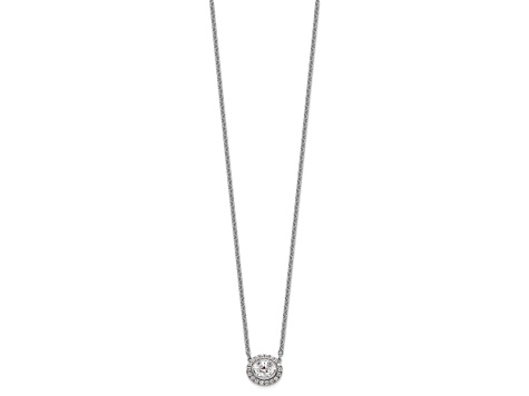 Rhodium Over 14K White Gold Lab Grown Diamond Halo Oval 18 Inch Necklace 0.68ctw