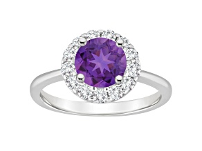 7mm Round Amethyst And White Topaz Accents Rhodium Over Sterling Silver Halo Ring