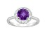 7mm Round Amethyst And White Topaz Accents Rhodium Over Sterling Silver Halo Ring