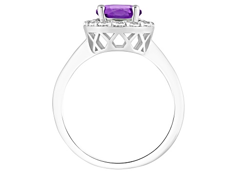 7mm Round Amethyst And White Topaz Accents Rhodium Over Sterling Silver Halo Ring