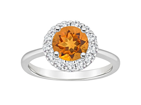 7mm Round Citrine And White Topaz Accents Rhodium Over Sterling Silver Halo Ring