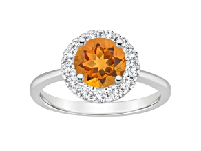 7mm Round Citrine And White Topaz Accents Rhodium Over Sterling Silver Halo Ring