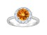 7mm Round Citrine And White Topaz Accents Rhodium Over Sterling Silver Halo Ring