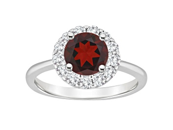 Picture of 7mm Round Garnet And White Topaz Accents Rhodium Over Sterling Silver Halo Ring