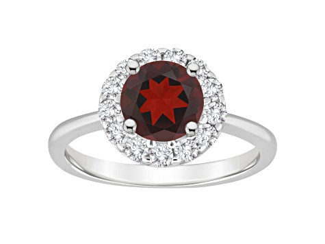 7mm Round Garnet And White Topaz Accents Rhodium Over Sterling Silver Halo Ring