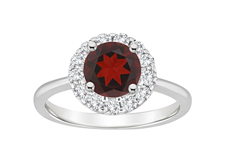 7mm Round Garnet And White Topaz Accents Rhodium Over Sterling Silver Halo Ring