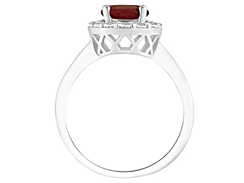 7mm Round Garnet And White Topaz Accents Rhodium Over Sterling Silver Halo Ring