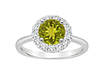 Picture of 7mm Round Peridot And White Topaz Accents Rhodium Over Sterling Silver Halo Ring