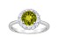 7mm Round Peridot And White Topaz Accents Rhodium Over Sterling Silver Halo Ring