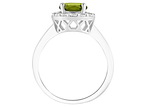 7mm Round Peridot And White Topaz Accents Rhodium Over Sterling Silver Halo Ring