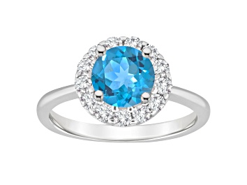 Picture of 7mm Round Swiss Blue Topaz And White Topaz Accents Rhodium Over Sterling Silver Halo Ring