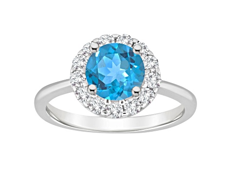 7mm Round Swiss Blue Topaz And White Topaz Accents Rhodium Over Sterling Silver Halo Ring