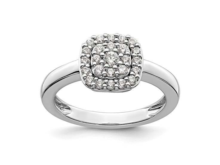 Rhodium Over 14K White Gold Lab Grown Diamond SI1/SI2, G H I, Squared Halo Ring