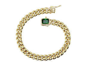 Green Color Cubic Zirconia, 14k Gold Plated over Sterling Silver Curb Chain Bracelet