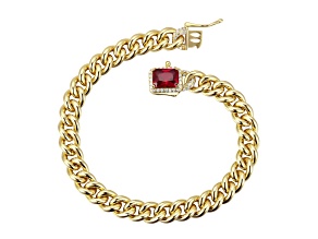 14k Gold Plated over Sterling Silver with Red Color Cubic Zirconia Curb Chain Bracelet