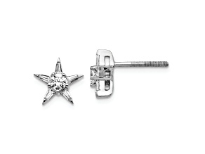 Rhodium Over 14K White Gold 10mm Star Shaped Stud Earrings with Diamonds