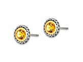 Sterling Silver Antiqued with 14K Accent Citrine Post Earrings