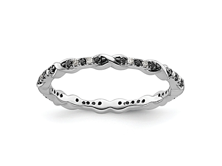 Sterling Silver Stackable Expressions Black and White Diamond Ring 0.14ctw