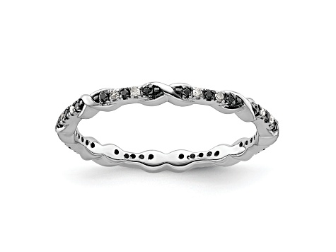 Sterling Silver Stackable Expressions Black and White Diamond Ring 0.14ctw