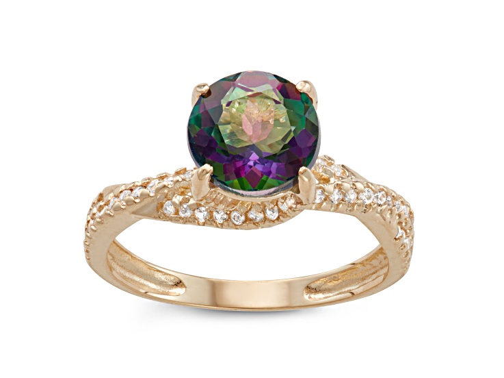 Mystic FireÂ® Green Topaz 10K Yellow Gold Twist Ring 2.38ctw