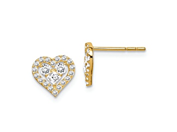 Picture of 14k Yellow Gold Cubic Zirconia Heart Post Earrings