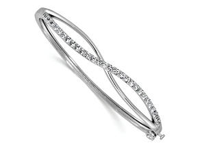 Rhodium Over Sterling Silver Polished Cubic Zirconia Infinity Hinged Bangle