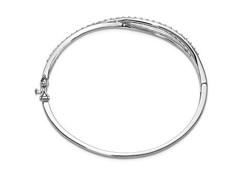 Rhodium Over Sterling Silver Polished Cubic Zirconia Infinity Hinged Bangle