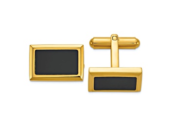 Picture of Stainless Steel Polished Yellow IP-plated with Black Epoxy Inlay Cuff Links