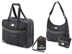 Gayle Martz Three Piece Luggage Set containing Tote on Wheels, Sling Bag and Passport Holder