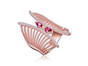 Red Color Cubic Zirconia, 18k Rose Gold Plated over Sterling Silver Butterfly Design Ring