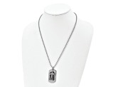 White Cubic Zirconia Stainless Steel Black IP-plated Men's Cross Dog Tag Pendant With Chain