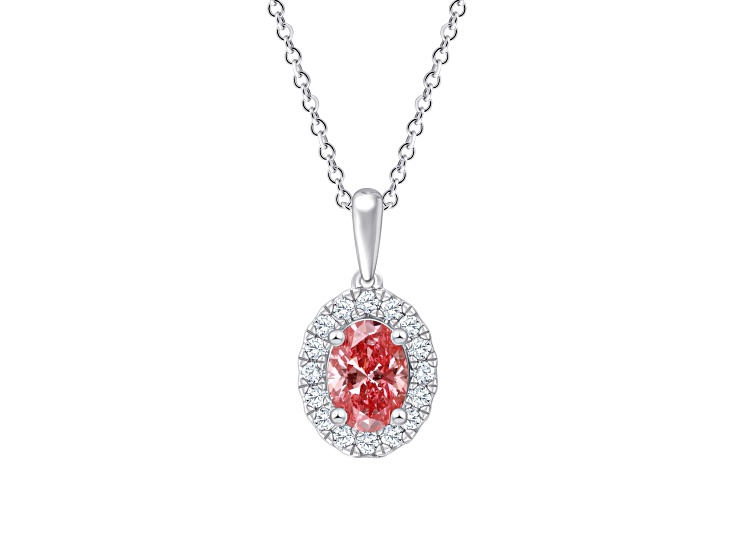 Pink and White Lab-Grown Diamond Certified G SI2 10K White Gold Pendant With Chain 0.60ctw