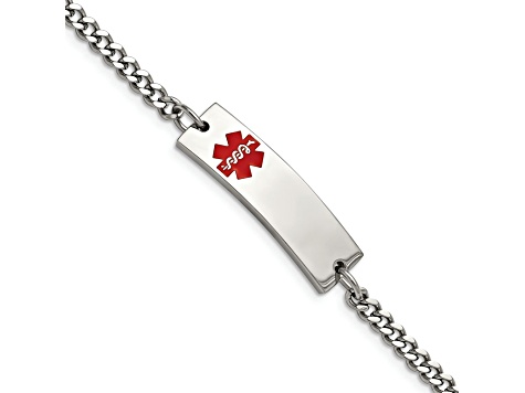 Stainless Steel Polished with Red Enamel 8.75-inch Medical ID Bracelet