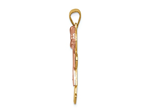 14k Yellow Gold and 14k Rose Gold Satin Diamond Kid with Bow Pendant