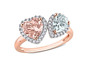 1.95ctw Morganite, Aquamarine And Diamond 10k Rose Gold Ring