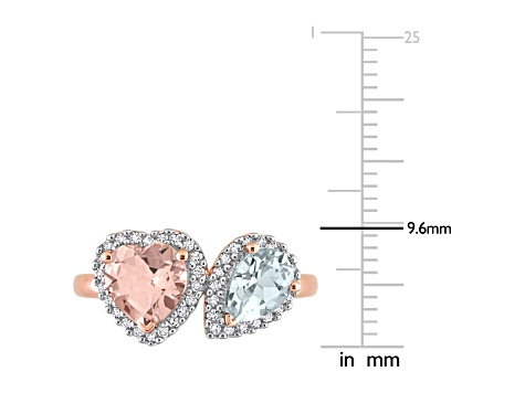 1.95ctw Morganite, Aquamarine And Diamond 10k Rose Gold Ring