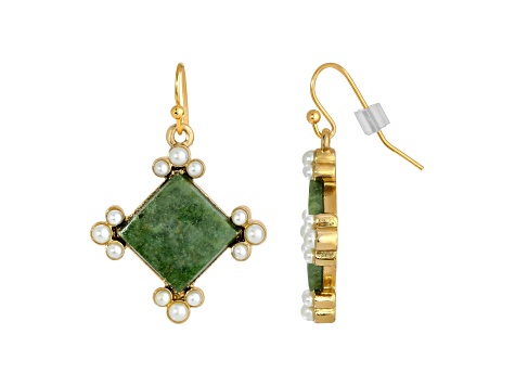 1928 Jewelry Gold Tone Aventurine Square Drop Earrings