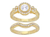 Judith Ripka 3.26ctw Round Bella Luce Diamond Simulant 14k Gold Clad Halo Ring and Band Set