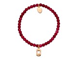 Rose Stainless Steel Polished LOVE Red Jade Stretch Bracelet