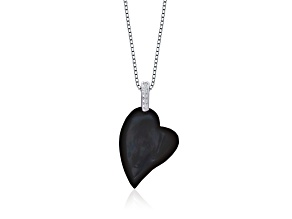 Rhodium Plated over Sterling Silver with Black Color CZ & Black Mother Of Pearl Pendant Necklace