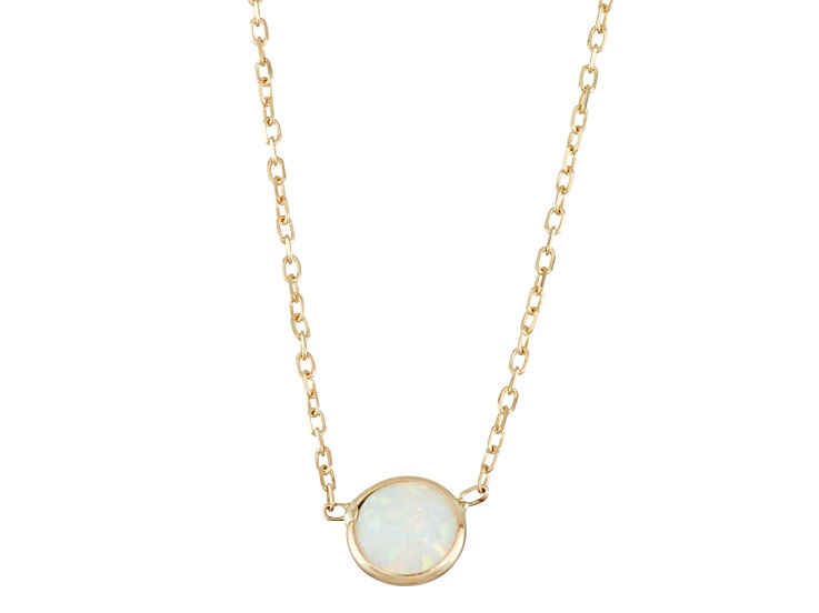 Lab Created Opal 10K Yellow Gold Station Necklace 0.55ctw