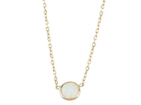 Lab Created Opal 10K Yellow Gold Station Necklace 0.55ctw