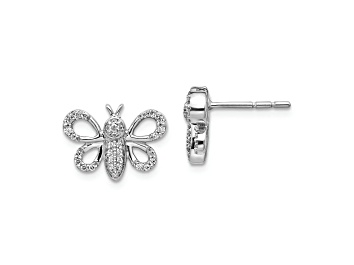 Picture of Rhodium Over 14k White Gold Diamond Bee Stud Earrings