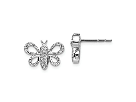 Rhodium Over 14k White Gold Diamond Bee Stud Earrings