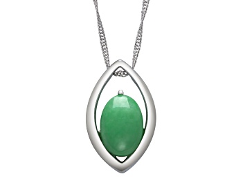 Picture of Green 13x9MM Jadeite Sterling Silver Pendant with Singapore Chain