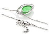 Green 13x9MM Jadeite Sterling Silver Pendant with Singapore Chain