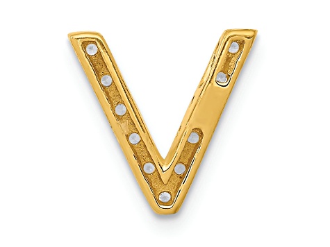 14K Yellow Gold Diamond Letter V Initial Charm