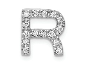 Rhodium Over 14K White Gold Diamond Letter R Initial Charm